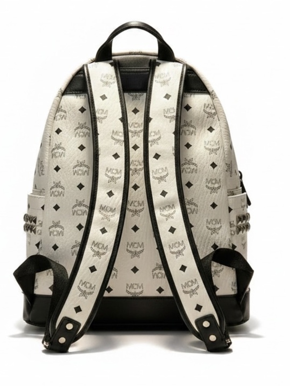 Authentic MCM Stark Backpack White Blue Visetos Size Medium Side Studs Unisex - Picture 2 of 14